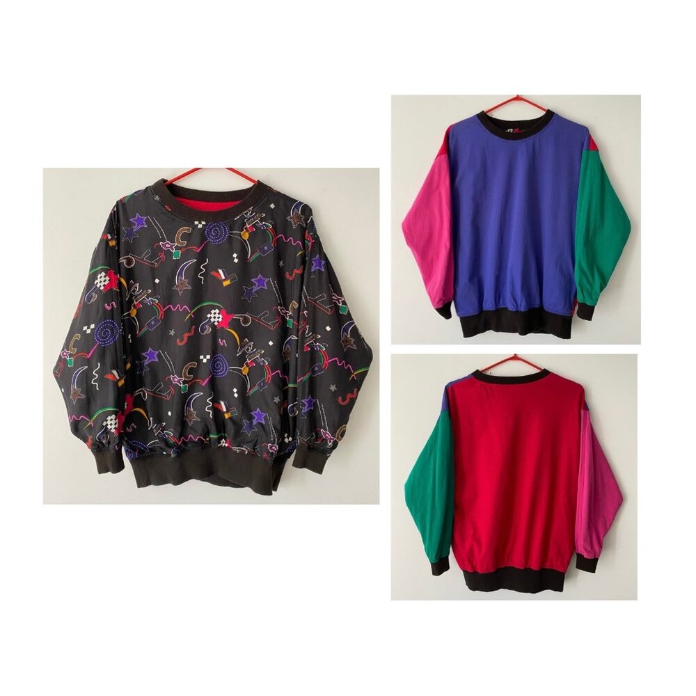 Vintage Black Multicolor Graphic Crewneck Sweater
